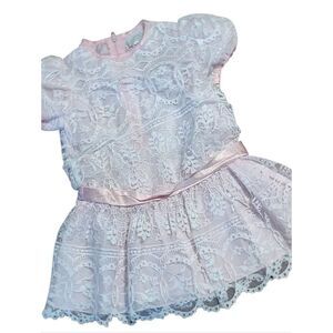 Vintage Small Wonder Lace Dress Girls Size 3T Pink 80s Short Sleeve